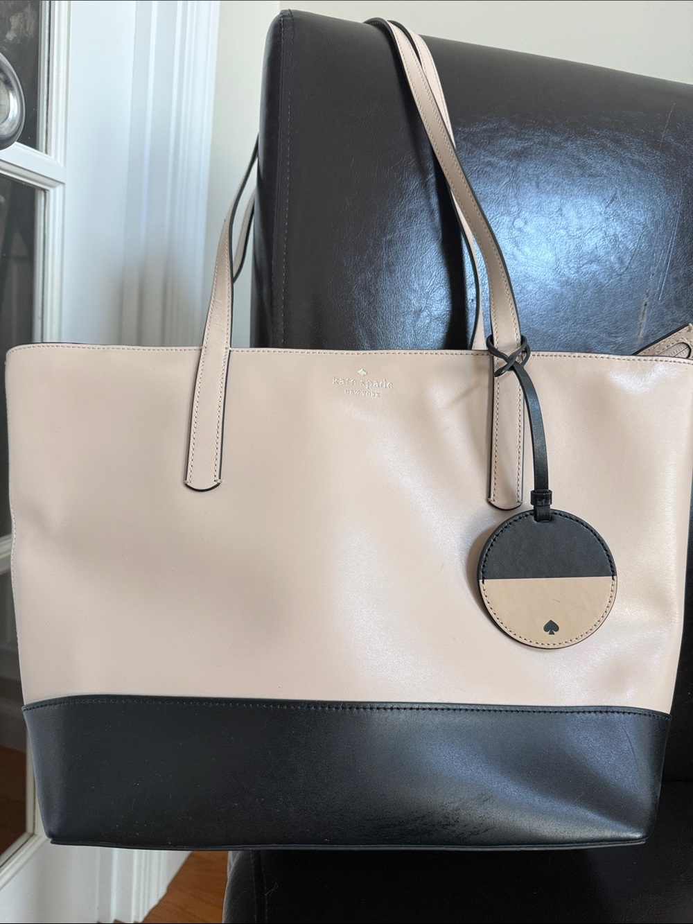 kate spade Blush and Black Two-Tone Leather Shoulder Tote